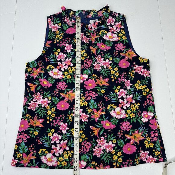 J.Crew Factory Women's Black Floral Ruffle Neck Sleeveless Career  Top S/C39 - Picture 12 of 13